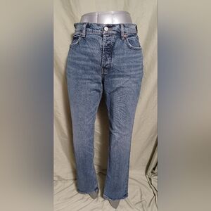 Old Navy Women's High Rise Slouchy Straight-Leg Jeans Light Blue Button Fly